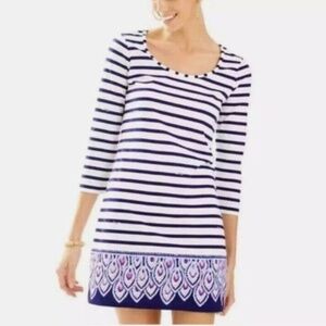 Lilly Pulitzer Beacon Blue Serene Striped Peacock Dress